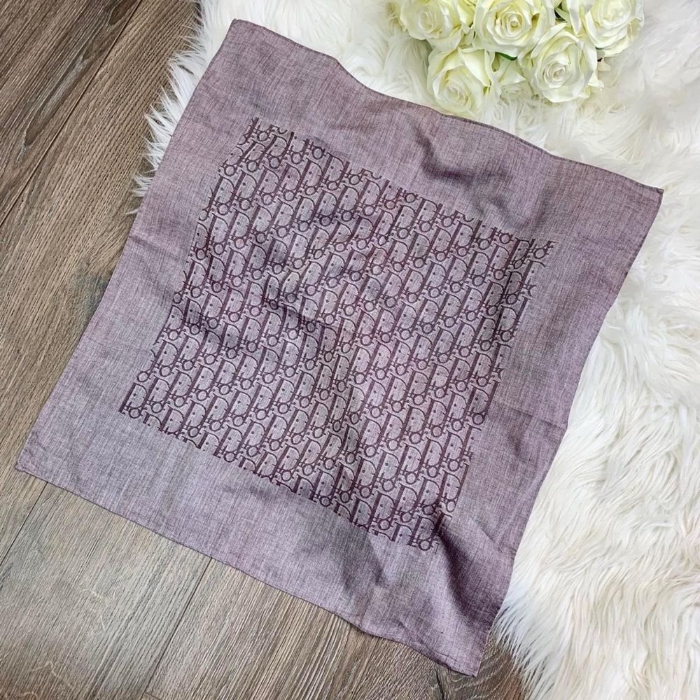 Vintage Christian Dior Cotton Dusty Lavender Purple Monogram Print Scarf